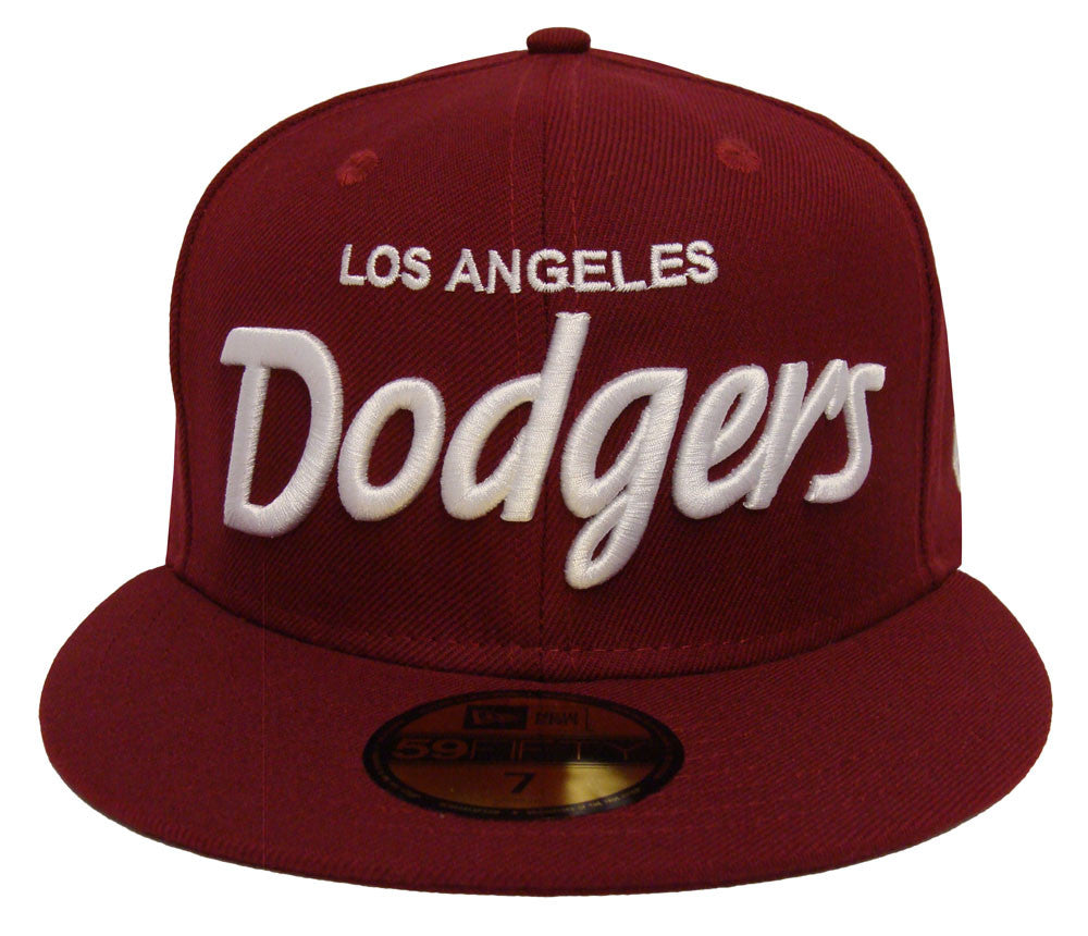 Los Angeles Dodgers Fitted New Era 59FIFTY Script Burgundy Cap Hat - THE 4TH QUARTER