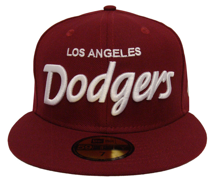 Los Angeles Dodgers Fitted New Era 59FIFTY Script Burgundy Cap Hat - THE 4TH QUARTER