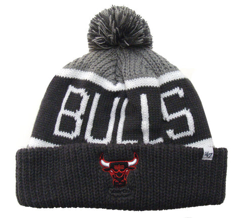 Chicago Bulls Beanie 47 Brand Calgary Embroidered Pom Ski Cap Grey Charcoal Cuff - THE 4TH QUARTER