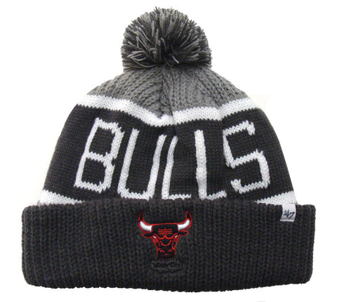Chicago Bulls Beanie 47 Brand Calgary Embroidered Pom Ski Cap Grey Charcoal Cuff