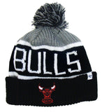 Chicago Bulls Beanie 47 Brand Calgary Pom Top Cuff Knit Ski Cap Hat Grey Black - THE 4TH QUARTER