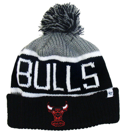 Chicago Bulls Beanie 47 Brand Calgary Pom Top Cuff Knit Ski Cap Hat Grey Black - THE 4TH QUARTER