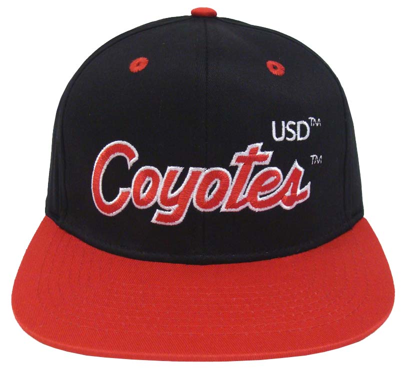 South Dakota University Coyotes Retro Script Snapback Cap Hat Black Red - THE 4TH QUARTER