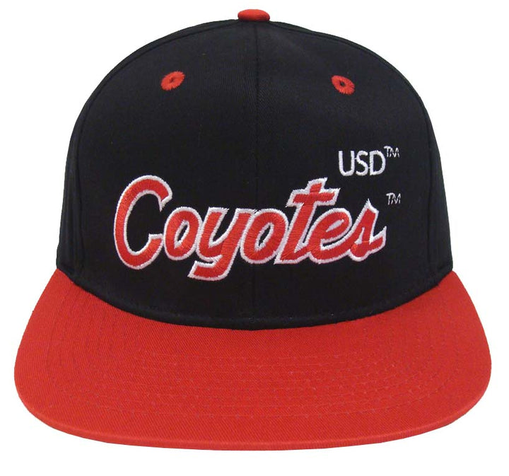 South Dakota University Coyotes Retro Script Snapback Cap Hat Black Red - THE 4TH QUARTER