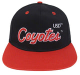 South Dakota University Coyotes Retro Script Snapback Cap Hat Black Red