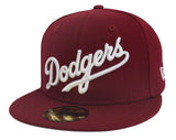 Los Angeles Dodgers Fitted New Era 59Fifty Wordmark Script Burgundy Cap Hat - THE 4TH QUARTER