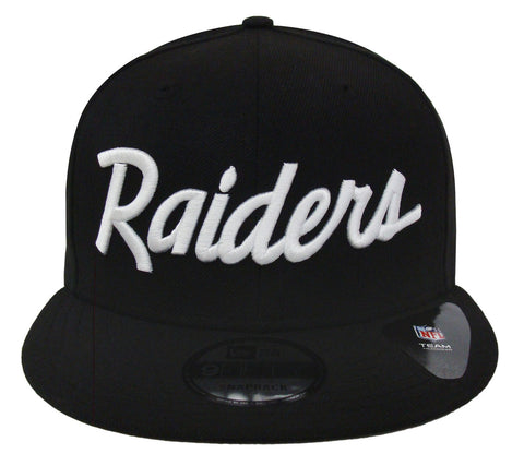 Oakland Raiders Snapback New Era White Script Black Hat Cap - THE 4TH QUARTER
