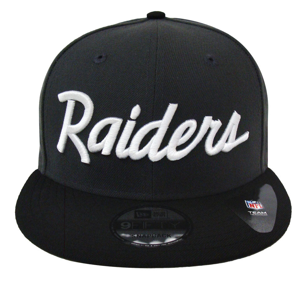 Oakland Raiders Snapback New Era White Script Charcoal Black Hat Cap - THE 4TH QUARTER