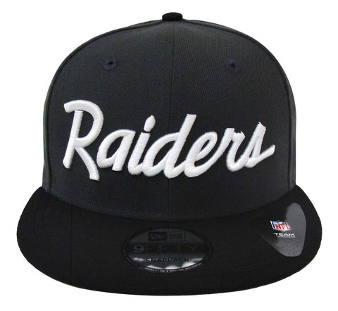 Oakland Raiders Snapback New Era White Script Charcoal Black Hat Cap - THE 4TH QUARTER