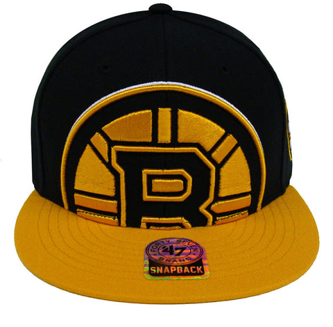 Boston Bruins Snapback Retro 47 Blackout Cap Hat 2 Tone Black Yellow - THE 4TH QUARTER