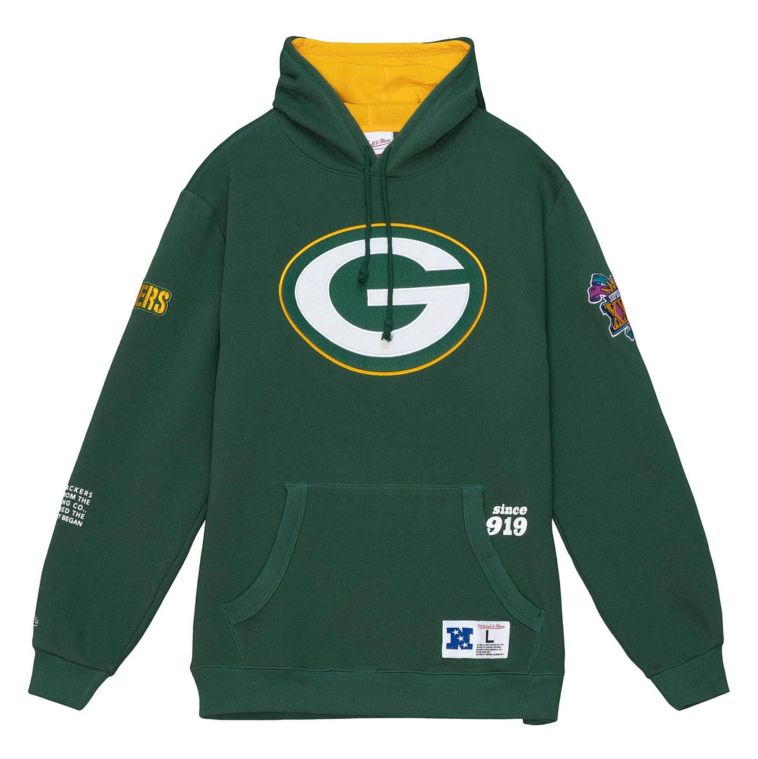 Green Bay Packers Mens Mitchell & Ness Origins Fleece Hoodie Green - THE 4TH QUARTER