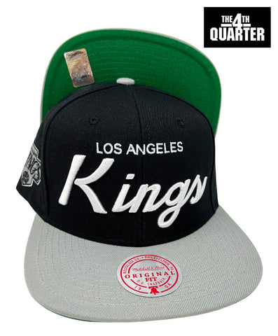 Los Angeles Kings Snapback Mitchell & Ness White Vintage Script Cap Hat Black Grey