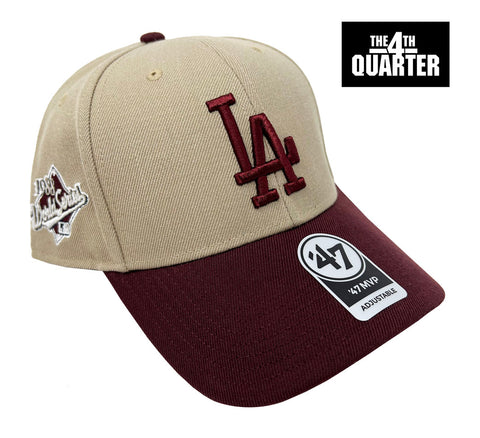 Los Angeles Dodgers Adjustable '47 Brand Basic MVP 1988 WS Patch Cap Hat Khaki Burgundy