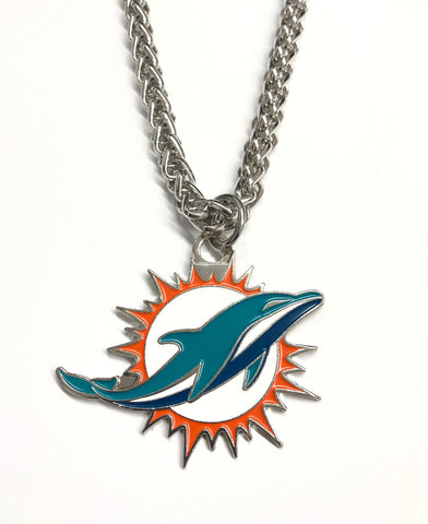 Miami Dolphins 15 Inch Metal Pendant Necklace