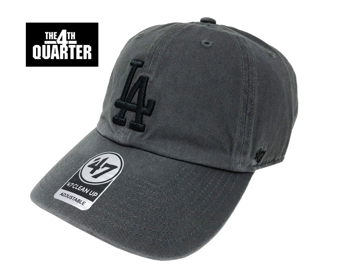 Los Angeles Dodgers Strapback '47 Brand Clean Up Adjustable Black Logo Charcoal Cap Hat - THE 4TH QUARTER