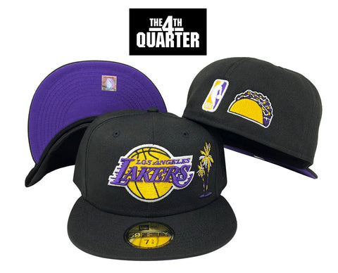Los Angeles Lakers Fitted New Era 59Fifty Describe Black Cap Hat Purple UV