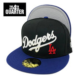 Los Angeles Dodgers Fitted New Era 59Fifty Wordmark LA Black Blue Cap Hat Grey UV