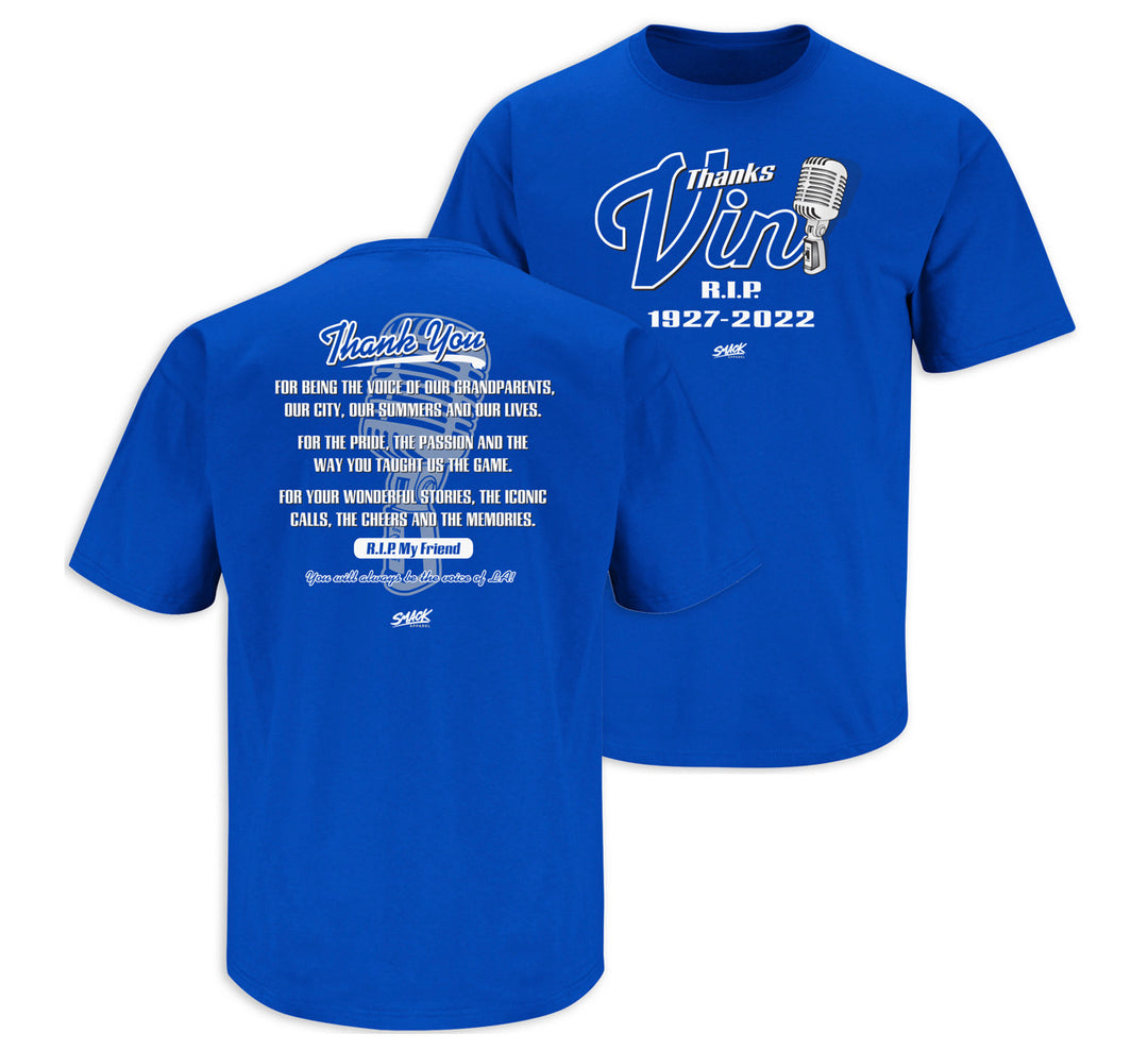 Los Angeles Dodgers Mens T-Shirt Thanks Vin Scully Blue Tee - THE 4TH QUARTER