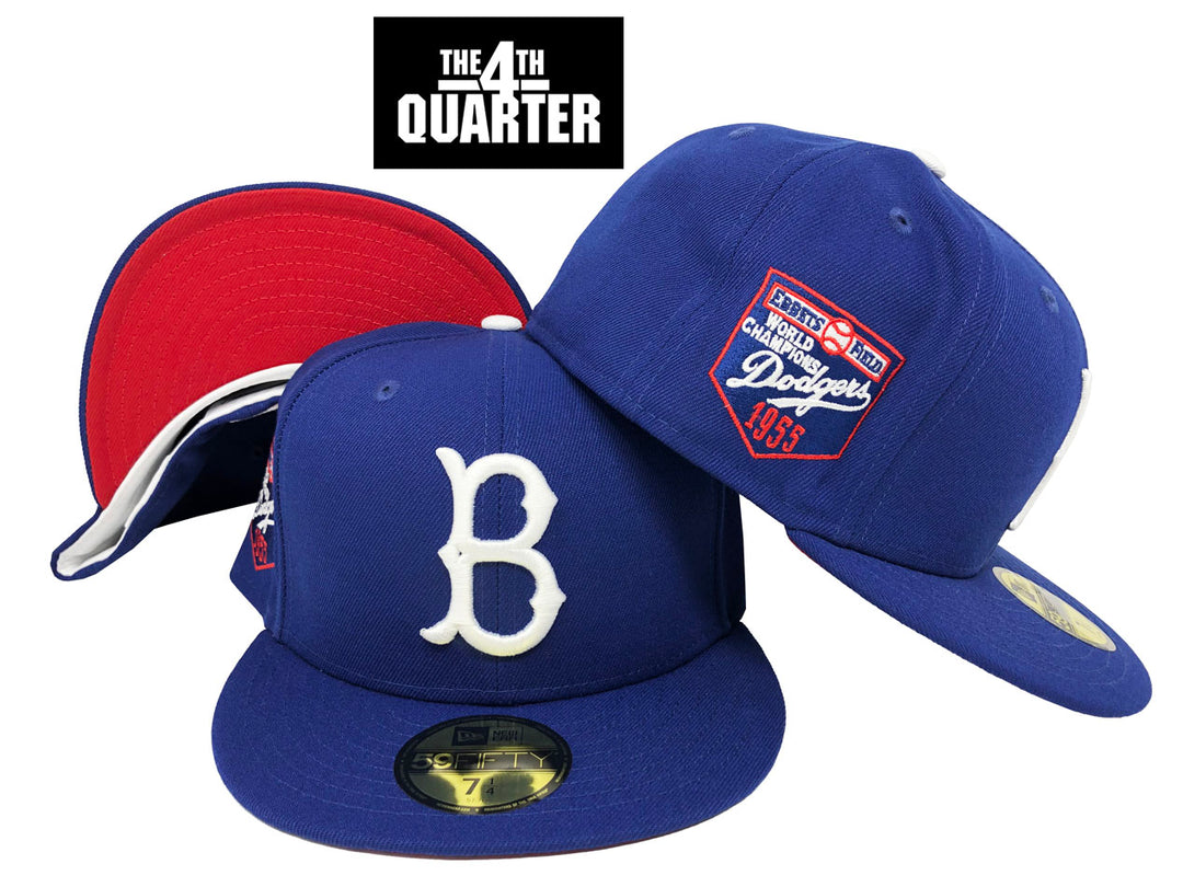 Brooklyn Dodgers Fitted New Era 59Fifty Ebbets 1955 WS Champs Blue Hat Cap Red UV - THE 4TH QUARTER