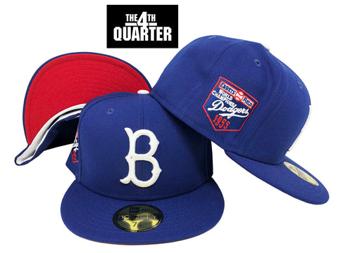 Brooklyn Dodgers Fitted New Era 59Fifty Ebbets 1955 WS Champs Blue Hat Cap Red UV