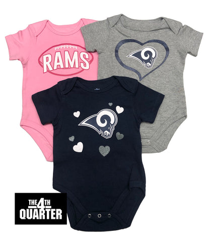 Los Angeles Rams Infant Newborn (0-9 Months) Girls 3 Pack Hearts Creeper Set