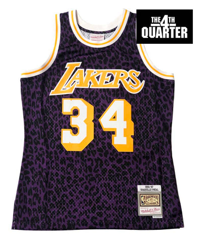 Los Angeles Lakers Mens Jersey Mitchell & Ness #34 Shaquille O'Neal Swingman Wild Life Purple