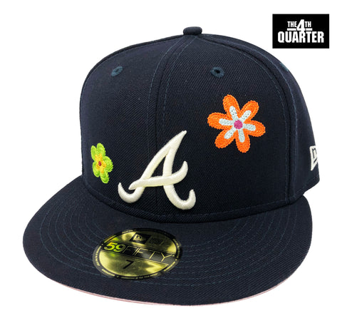 Atlanta Braves Fitted New Era 59Fifty Flower Power Navy Hat Cap Pink UV