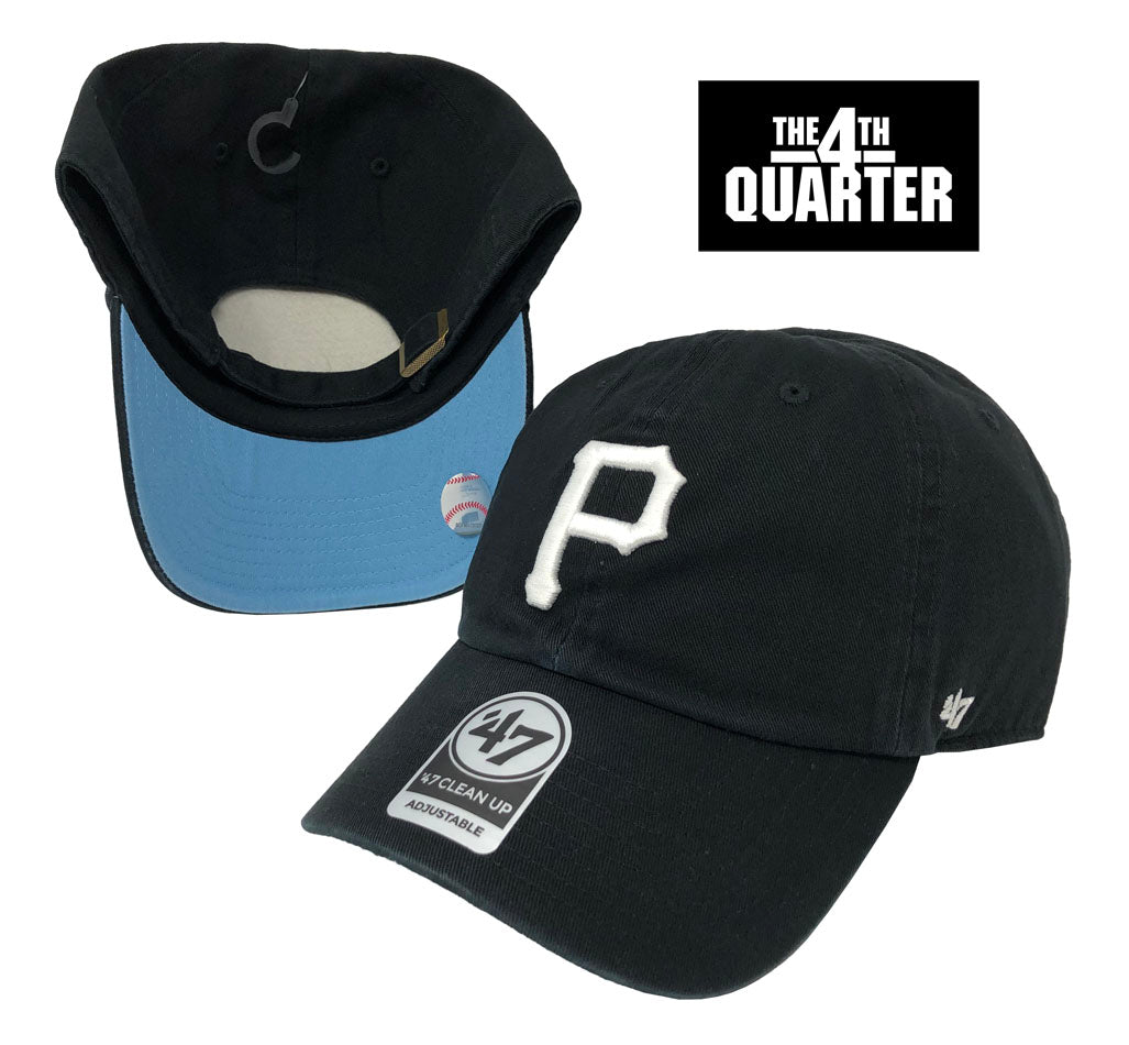 Pittsburgh Pirates Strapback '47 Brand Clean Up Adjustable Cap Hat Black Sky UV - THE 4TH QUARTER