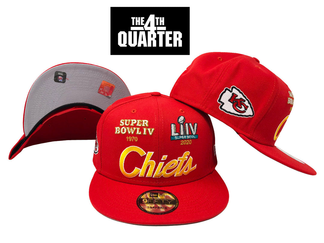 Kansas City Chiefs Snapback New Era 9Fifty Super Bowl Retro Script Red Hat Cap - THE 4TH QUARTER