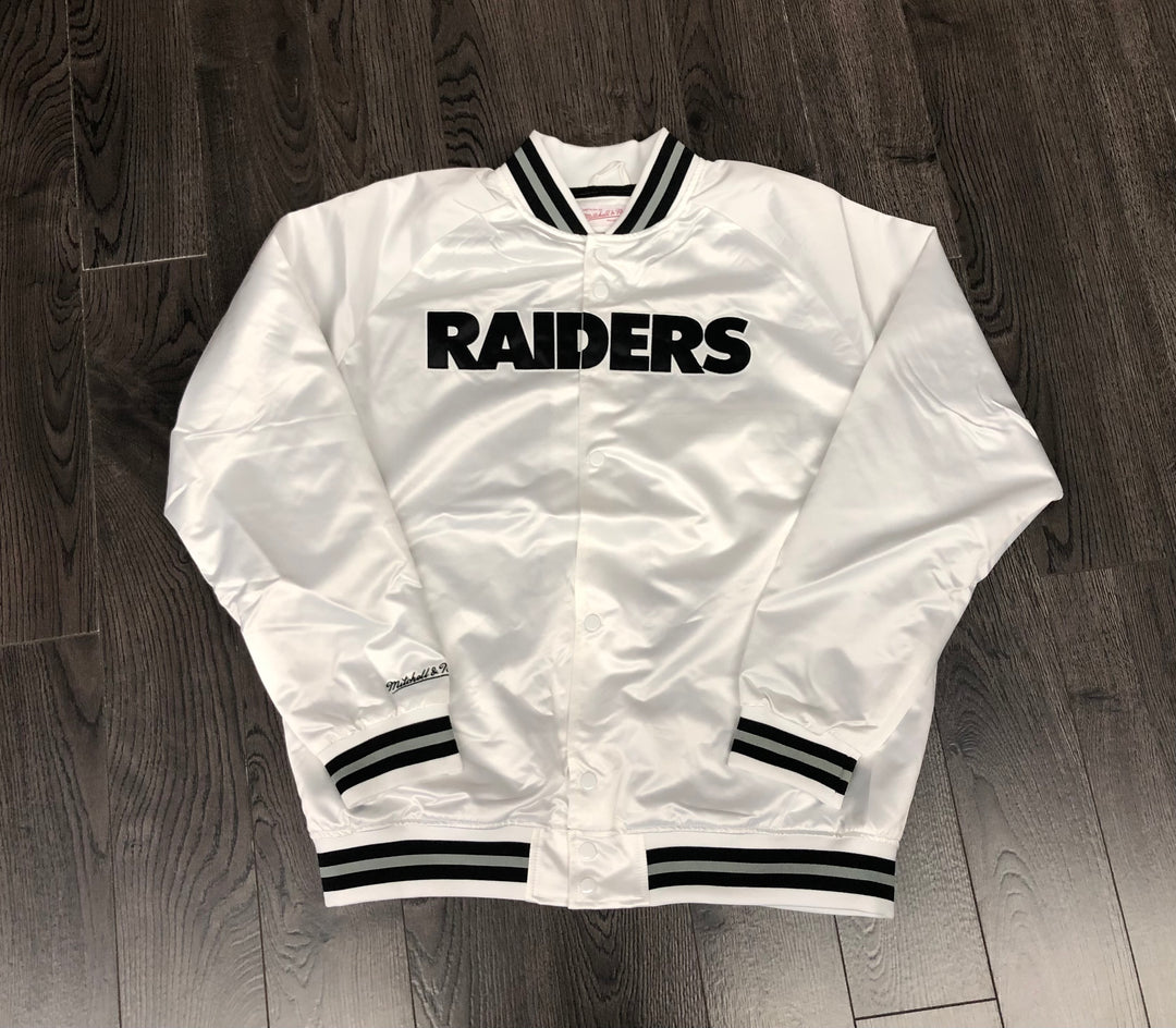 Raiders Mens Jacket Mitchell & Ness Lightweight Satin White - THE 4TH QUARTER