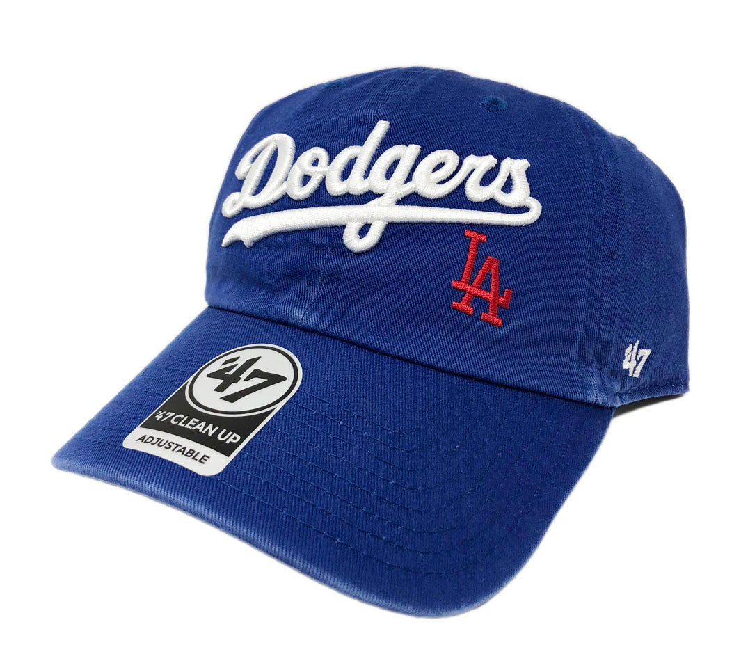 Los Angeles Dodgers Strapback '47 Brand Wordmark Clean Up Adjustable Cap Hat Blue Red LA - THE 4TH QUARTER
