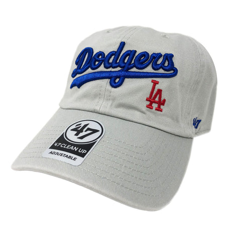 Los Angeles Dodgers Strapback '47 Brand Wordmark Clean Up Adjustable Cap Hat Grey Red LA