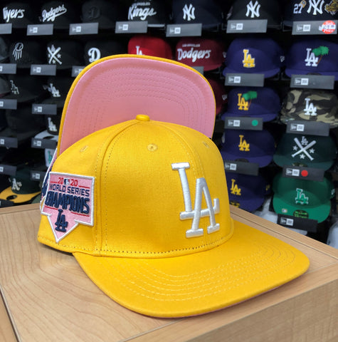 Los Angeles Dodgers Pro Standard Snapback 2020 Champions Yellow Cap Hat Pink UV