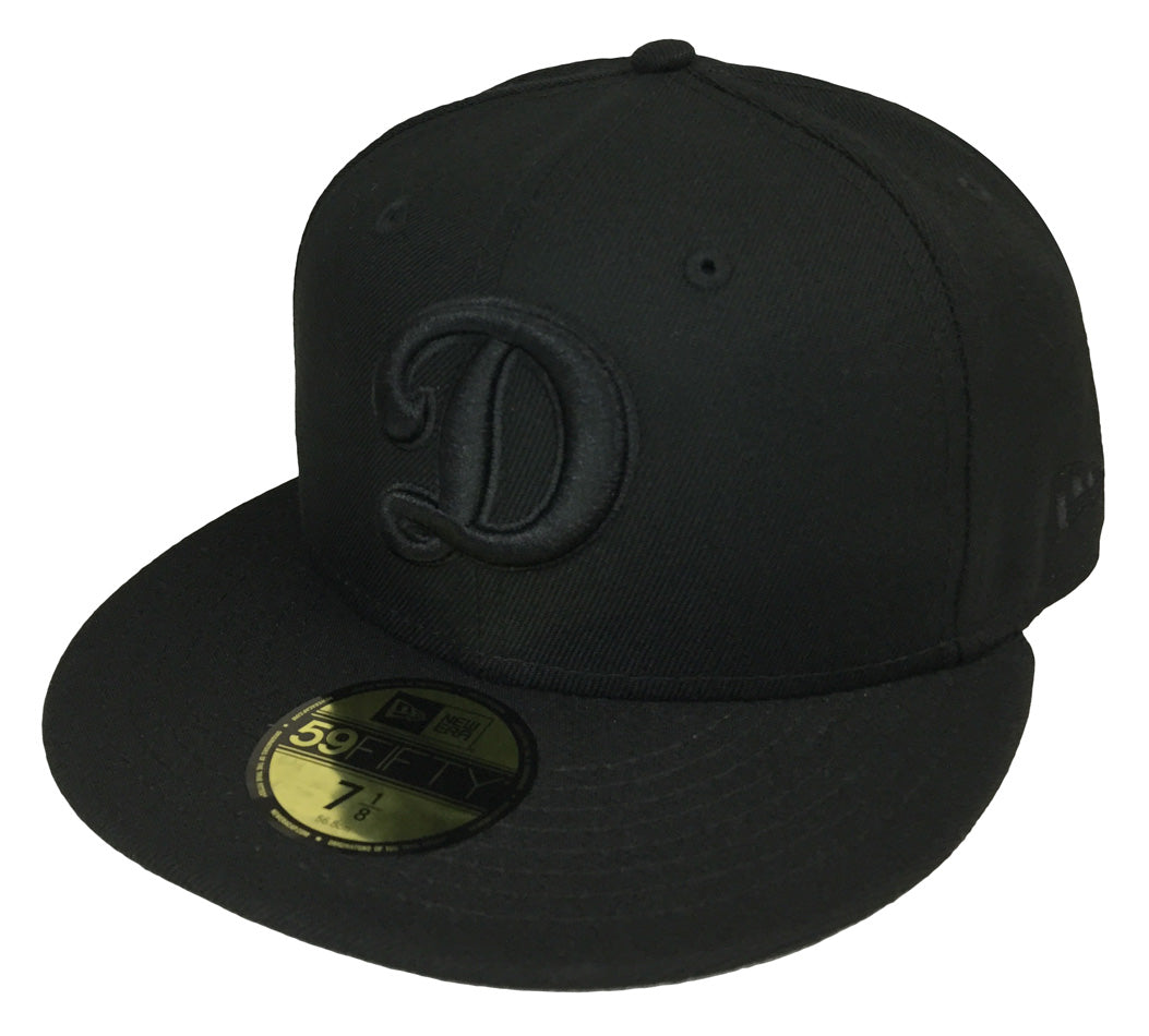 Los Angeles Dodgers Fitted New Era 59Fifty D Logo Cap Hat Black on Black - THE 4TH QUARTER