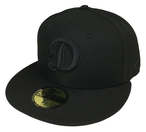 Los Angeles Dodgers Fitted New Era 59Fifty D Logo Cap Hat Black on Black
