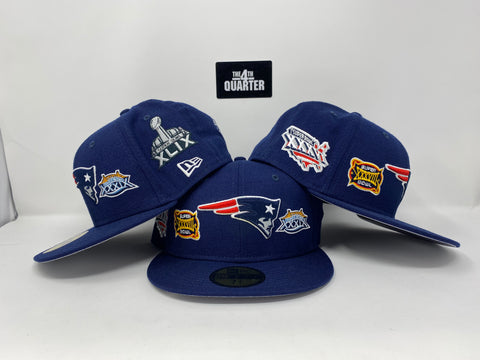 New England Patriots Fitted New Era 59FIFTY 6X Super Bowl Champions Navy Hat Grey UV
