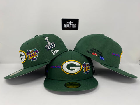 Green Bay Packers Fitted New Era 59FIFTY 4X Super Bowl Champions Green Hat Grey UV