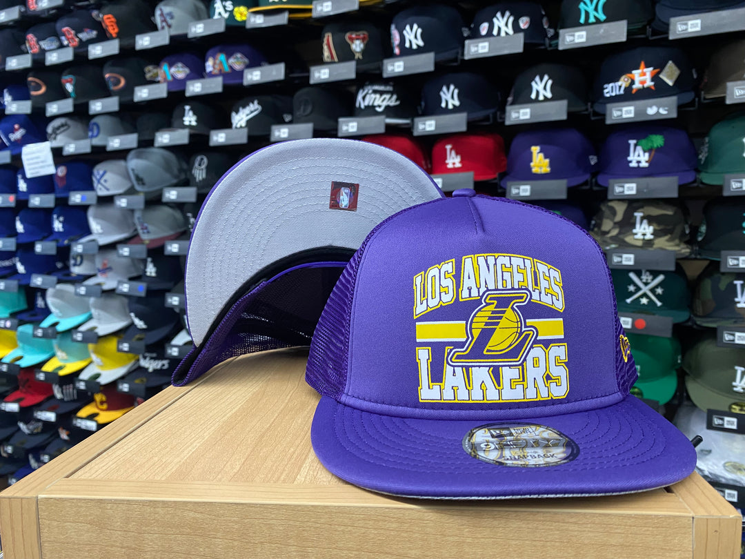 Los Angeles Lakers Snapback 9Fifty New Era A-Frame Trucker Mesh Purple Cap Hat - THE 4TH QUARTER