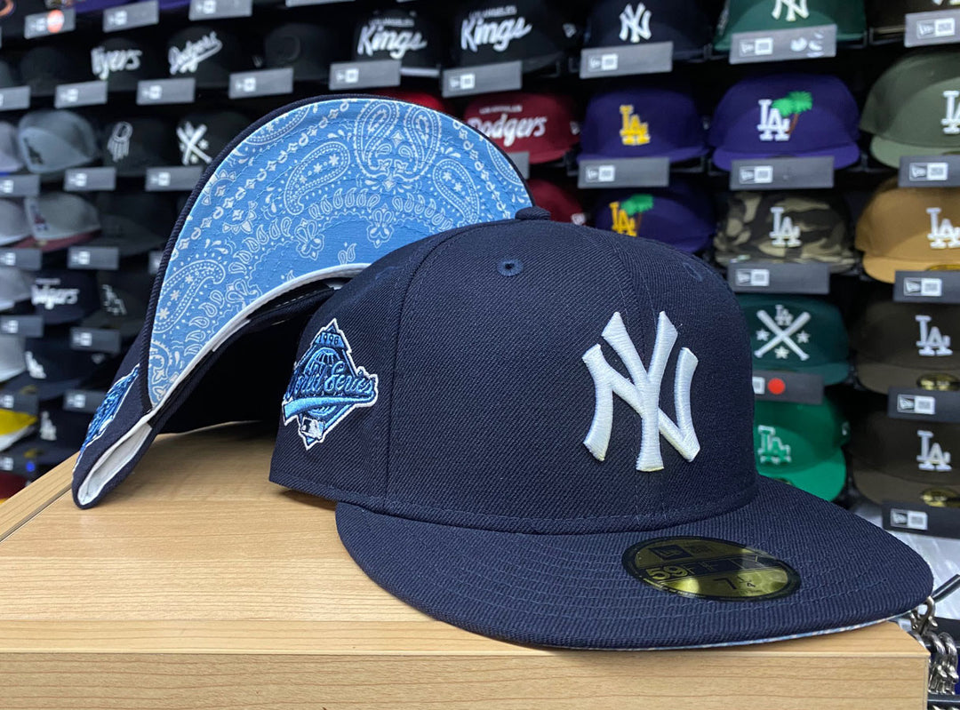New York Yankees Fitted New Era 59Fifty World Series 1996 Sky Blue Paisley UV Navy Cap Hat - THE 4TH QUARTER