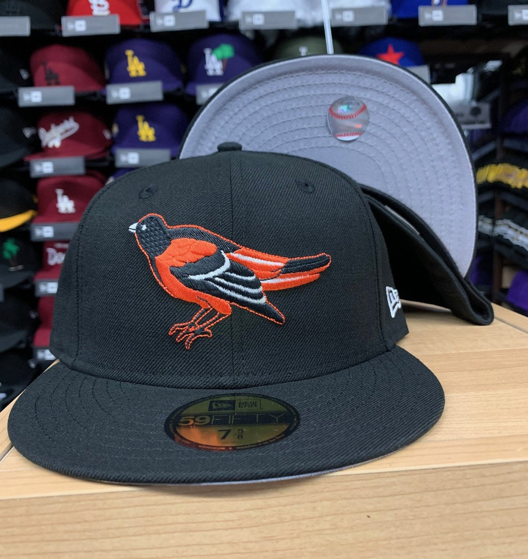 Baltimore Orioles New Era Fitted Retro Logo Wool Cap Hat Black Grey UV - THE 4TH QUARTER