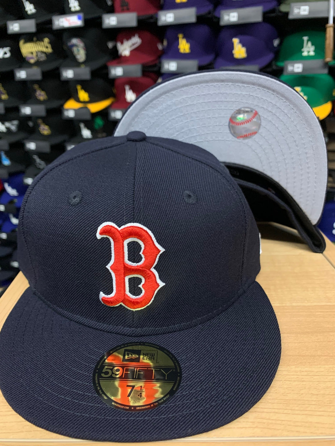 Boston Red Sox Fitted New Era 59FIFTY On Wool 'B' Logo Navy Cap Hat Grey UV - THE 4TH QUARTER