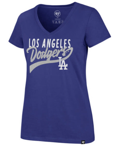 Los Angeles Dodgers Women's T-Shirt 47 Brand Glitter Rush V-Neck Tee Royal Blue