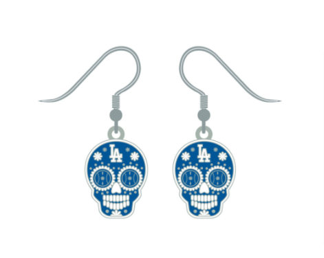 Los Angeles Dodgers Earrings Dangle J-Hook Sugar Skull Blue - THE 4TH QUARTER