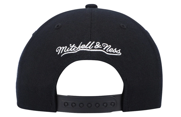 Brooklyn Nets Snapback Mitchell &amp; Ness Silver Script Cap Hat All Black Patch - THE 4TH QUARTER