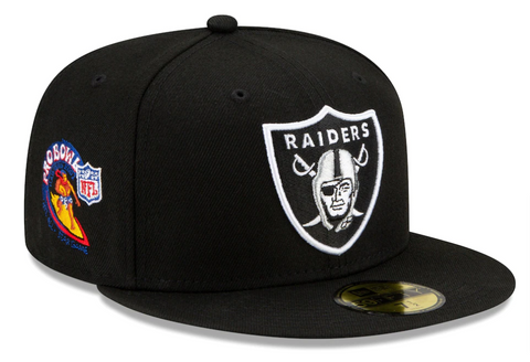 Las Vegas Raiders Fitted New Era 59Fifty 2001 Pro Bowl Patch Up Cap Hat Black
