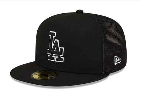 Dodgers Fitted New Era 59Fifty 2022 Batting Practice Black Mesh Trucker Cap Hat