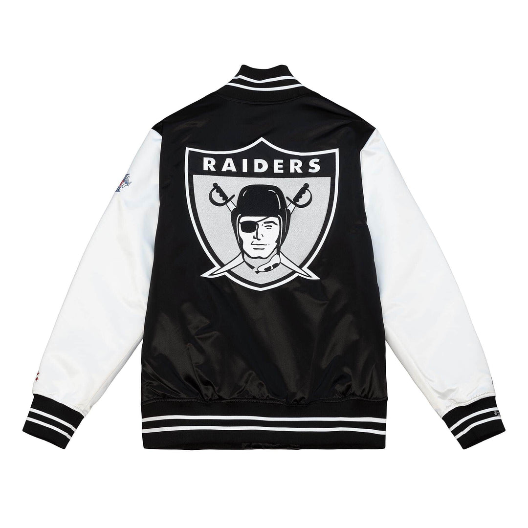 Raiders Mens Mitchell &amp; Ness Origins Varsity Satin Jacket Black White - THE 4TH QUARTER