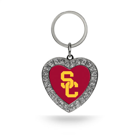 USC Trojans Rhinestone Heart Key Chain