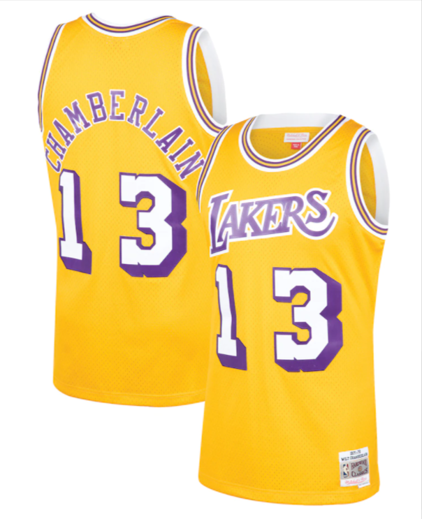 Los Angeles Lakers Mens Jersey Mitchell & Ness 1971-72 #13 Wilt Chamberlain Yellow - THE 4TH QUARTER