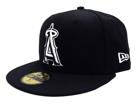 Anaheim Angels Fitted New Era 59Fifty White Logo Cap Hat Black